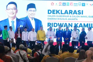 Sekjen Partai Gerindra Bacakan Deklarasi Dukungan KIM Plus terhadap RK-Suswono